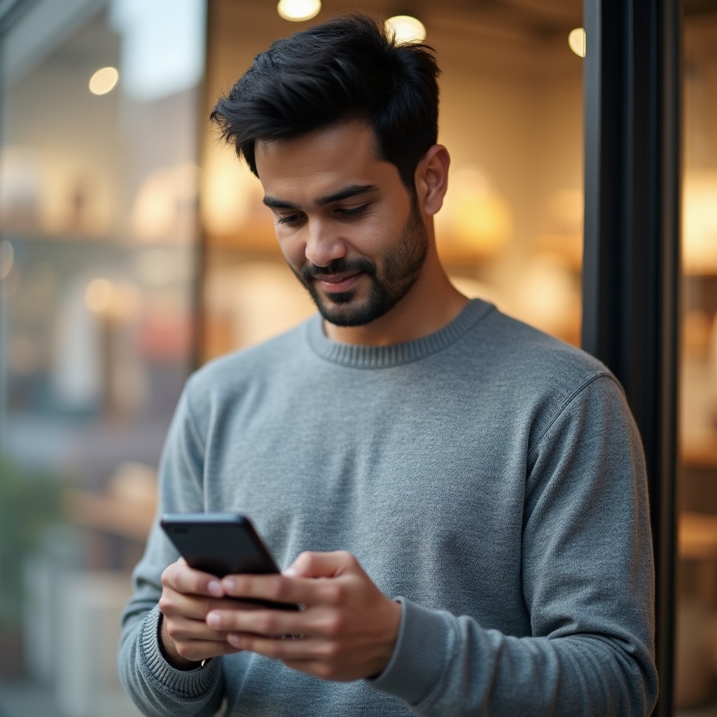 Cliente che risponde a un questionario di soddisfazione su smartphone