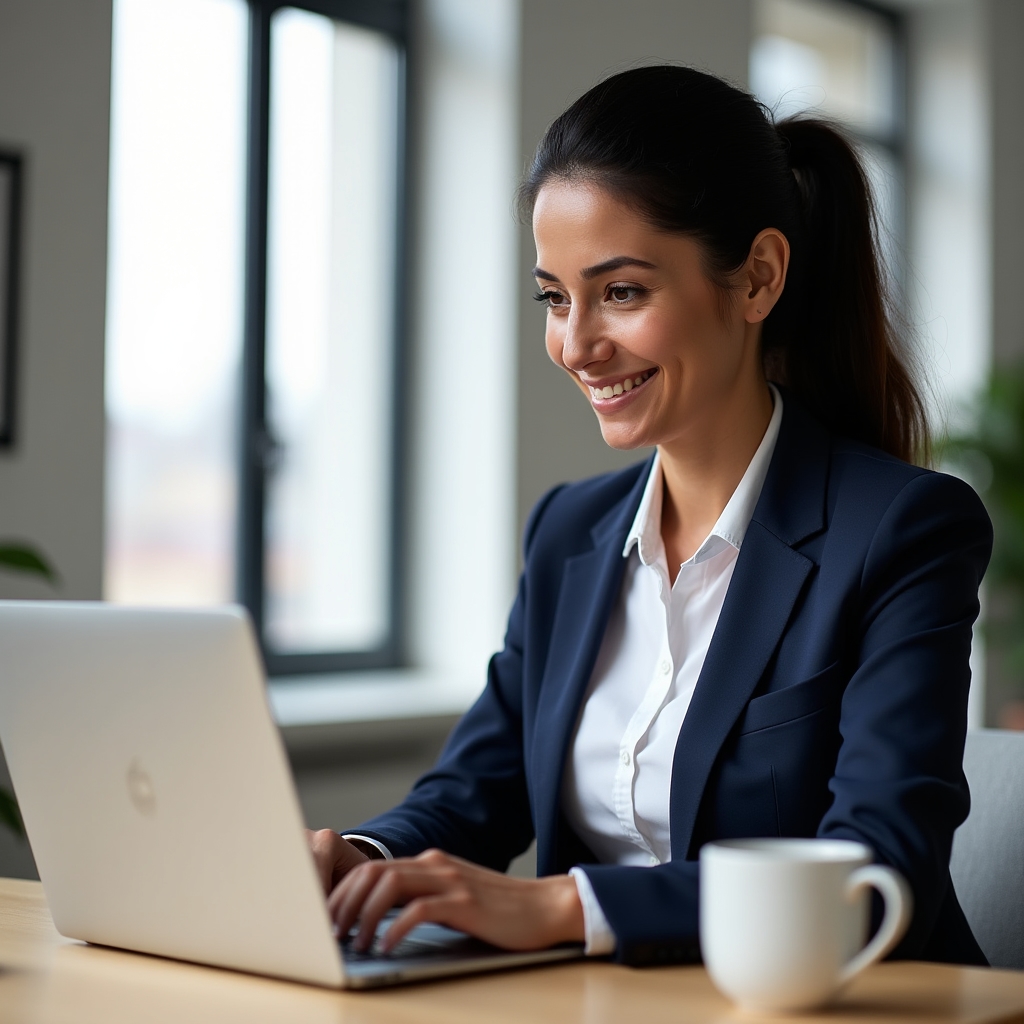 Titolare di piccola impresa che consulta feedback clienti sul laptop